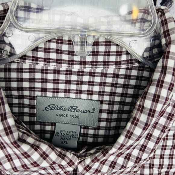 Eddie Bauer Button Down Shirt Sz XXL Maroon White Check Pattern Long Sleeve - Picture 4 of 7